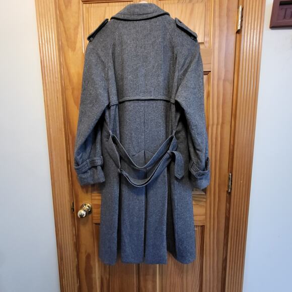 Vtg Gray Wool Trench Long Pea Coat Military Teller Coat Jacket Sz small - Picture 3 of 7